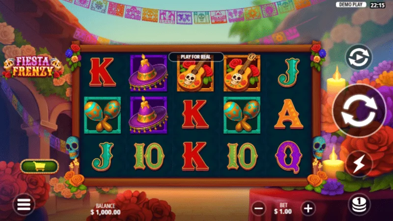 Fiesta Frenzy - リールとメキシコの図像を備えたゲーム画面